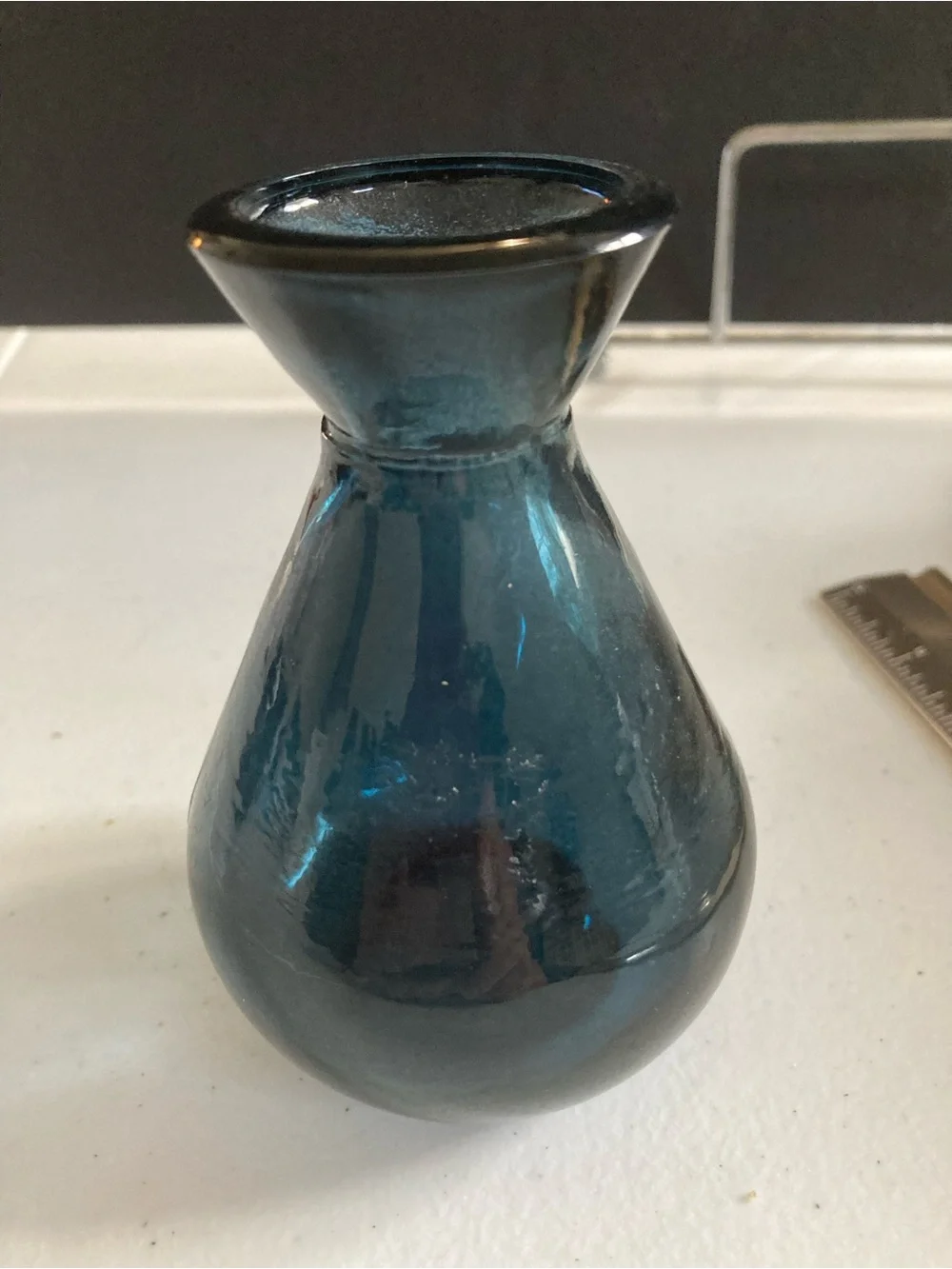 Blue Glass Vase - Small Sleek Teardrop Accent